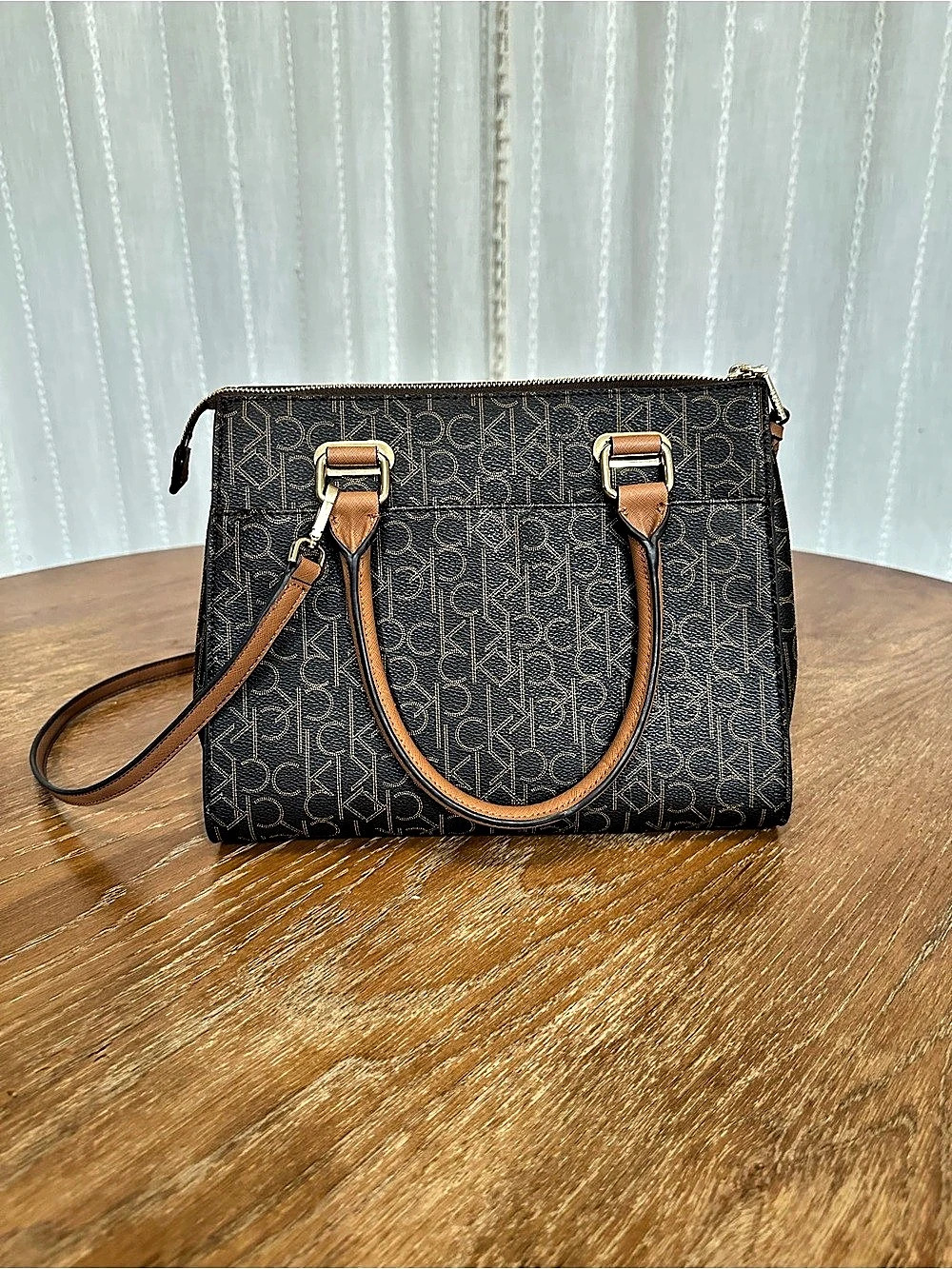 Calvin Klein Logo Tote in Black & Brown